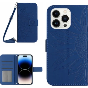 Xstep Case iPhone 14 Pro HT04 Stand Cüzdan Cilt Touch Pu Deri Iç Tpu Kapağı Omuz Kayışı ile Basılı Ayçiçeği Telefon Kılıfı (Yurt Dışından)