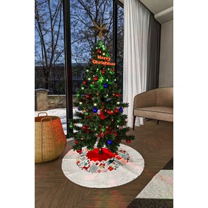 Cango Home Kırmızı Çok Renkli Yılbaşı Temalı Dijital Baskılı Çam Ağacı Örtüsü