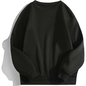 Kadın Basic 0 Sıfır Yaka Baskısız Düz Oversize Salaş Bol Kesim Polar Sweatshirt