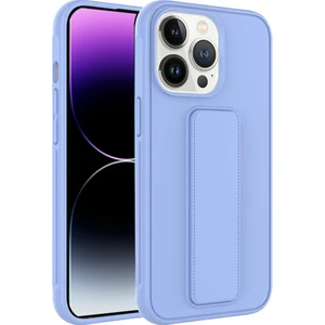 Kzy Apple iPhone 14 Pro Max Kapak Standlı El Tutacaklı Silikon Kılıf - Lila