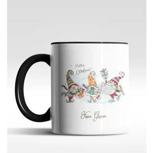 Hediye Zengini Kişiye Özel Gnome 3'lü Cüce Tasarımlı Siyah Kupa