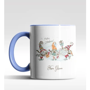 Hediye Zengini Kişiye Özel Gnome 3'lü Cüce Tasarımlı Mavi Kupa