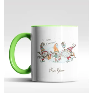 Hediye Zengini Kişiye Özel Gnome 3'lü Cüce Tasarımlı Yeşil Kupa