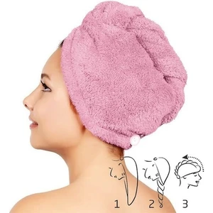 Mikrofiber Düğmeli Saç Havlusu Pembe