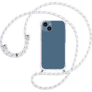 Apple iPhone 14 Kılıf Boyun - Omuz Askılı Köşe Korumalı Beyaz iPli Kordonlu Anti Şok Şeffaf Silikon