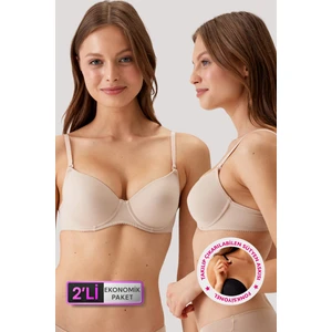 Pierre Cardin 2'li Ekonomik Paket Ten 6805 Adria Balenli Push Up Dolgulu Micro Sütyen Set - C Cup Seçeneğiyle