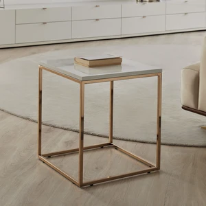 Enza Home Legato Kare Metal Yan Sehpa - Beyaz / Gold