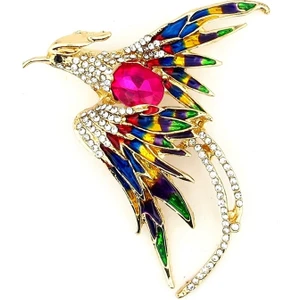 Zümrüdü Anka Kuşu Phoenix Renkli Kanatlı Zirkon Taşlı Broş RZ111