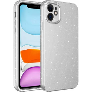 Case 4U Apple iPhone 12 Kılıf Kamera Korumalı Simli Lüks Koton Kapak Beyaz