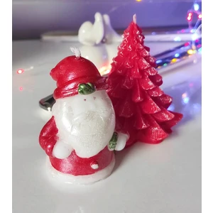 Candles Flame Çam Ağacı ve Noel Baba Yılbaşı Mumu Kırmızı