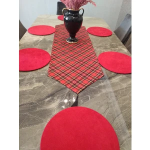 yılbaşım Amerikan servis takım 6 kırmızı supla bir ekose desenli kırmızı runner