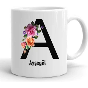 Çiçekli A Harfli Isim Yazılı Kupa Bardak