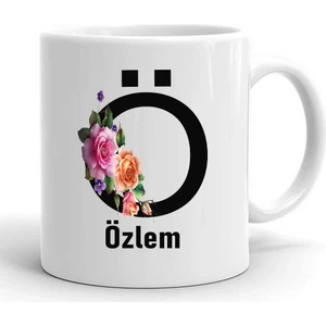 Çiçekli Ö Harf-Isim Yazılı Kupa Bardak