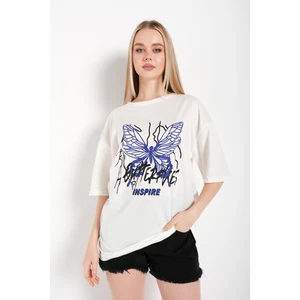 Kadın Butterflies Inspire Baskılı T-Shirt