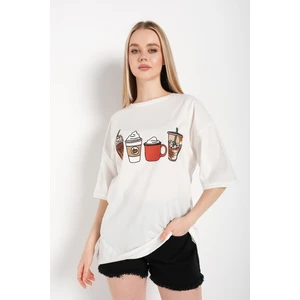 Kadın Coffee Baskılı Oversize T-Shirt