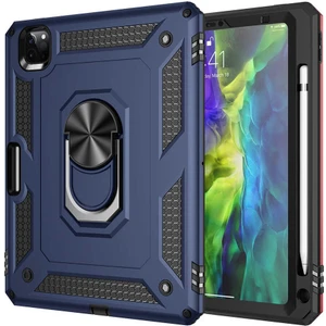 Case 4U Apple iPad Pro 11 2022 M2 Tablet Kılıf Mıknatıslı Yüzüklü Stand Olabilen Çift Katmanlı Sert Silikon Vega Arka Kapak Mavi