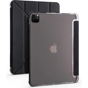 Case 4U Apple iPad Pro 12.9 2022 M2 Kalem Bölmeli Tri Folding Smart Standlı Pu Deri Arkası Yumuşak Silikon 360 Tam Koruma Siyah