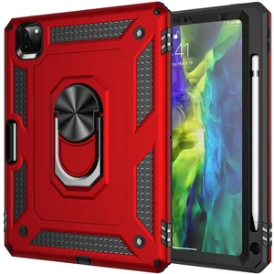 Case 4U Apple iPad Pro 11 2022 M2 Tablet Kılıf Mıknatıslı Yüzüklü Stand Olabilen Çift Katmanlı Sert Silikon Vega Arka Kapak Kırmızı