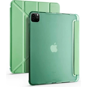 Case 4U Apple iPad Pro 12.9 2022 M2 Kalem Bölmeli Tri Folding Smart Standlı Pu Deri Arkası Yumuşak Silikon 360 Tam Koruma Açık Yeşil
