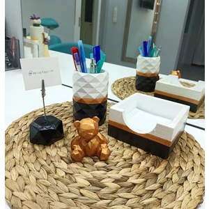 Mile Concept Masaüstü Ofis Seti; Elmas Kalemlik, Bloknotluk, Notluk ve Ayıcık Seti Bakır, Inci Beyazı