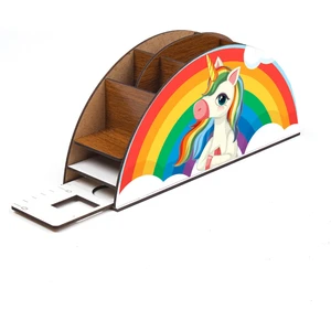 Ahşap Düşünen Unicorn Gökkuşağı Cetvelli Masaüstü Kalemlik Kutu Çocuklar Için Organizer GK105