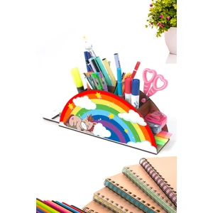 Ahşap Uyuyan Unicorn Gökkuşağı Cetvelli Masaüstü Kalemlik Kutu Çocuklar Için Organizer Notpagk3