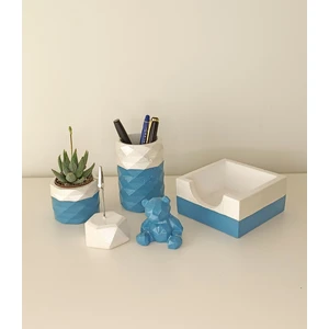 Mile Concept Masaüstü Dekoratif Beton Ofis Seti; Kalemlik, Notluk, Bloknotluk, Ayıcık, Saksı ve Sukulent/kaktüs