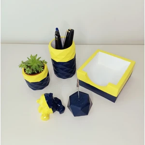 Mile Concept Masaüstü Dekoratif Beton Ofis Seti; Kalemlik, Notluk, Bloknotluk, Ayıcık, Saksı ve Sukulent/kaktüs