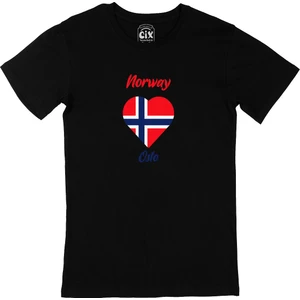 Oslo Norveç Bayraklı Kalpli Siyah Tişört