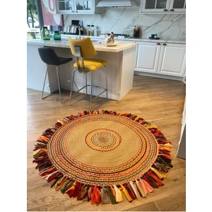 Evvemall Jüt Hasır Yıkanabilir Salon Mutfak Balkon Ve Bahçe Royal Serisi Ponponlu Jüt Kilim Halı 12