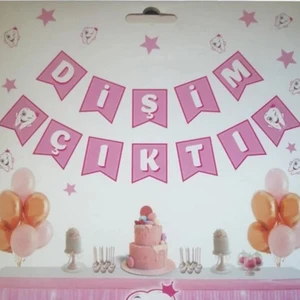 Hayaller Dükkanı Dişim Çıktı Flama Bayrak Set Kız Bebek Diş Partisi