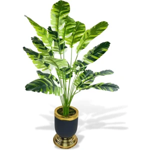 Yapay Çiçek Çizgili Muz Yapraklı Salon Çiçeği 18DAL 110*60CM Gold Siyah Vazoda Yapay Bitki