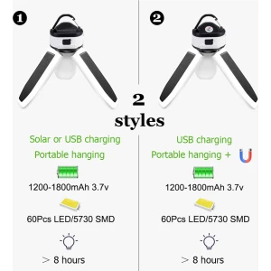 Güneş Enerjili Solar Üç kanatlı Kamp Çadır Lambası Led Lamba Usb Şarj Power Bank Şarj