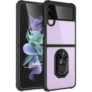 Samsung Galaxy Z Flip 4 Kılıf Grande Clear Ring Holder Siyah