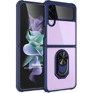 Samsung Galaxy Z Flip 4 Kılıf Grande Clear Ring Holder Lacivert