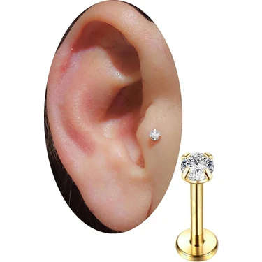 Ares Collection Cerrahi Çelik Tek Taş Tragus Helix Lobe Uyumlu Labret