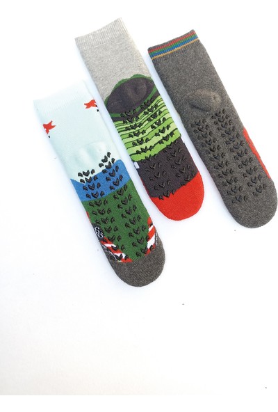 Mem Socks 3 'lü Araba Desenli Kaydırmaz Çocuk Havlu Çorap
