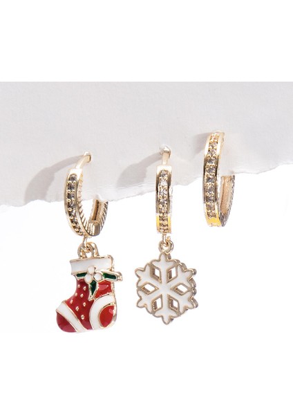 3'lü New Year Yılbaşı Figürlü Çivi Küpe Seti