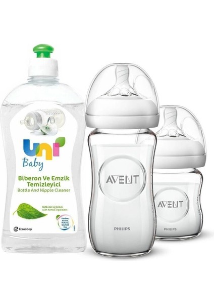 Ikili Cam Biberon Seti 500 ml Temizleyici Hediyeli