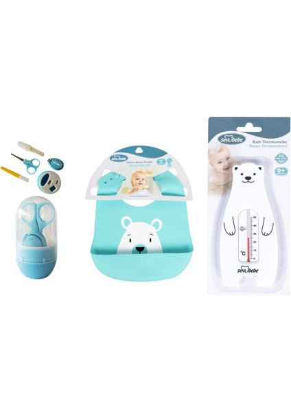 Bebek Bakim Seti (Tırnak Bakım Seti+Silikon Önlük+Banyo Derece)