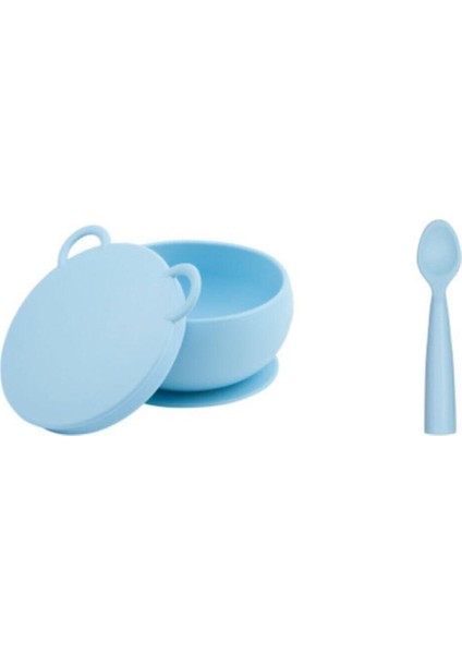 Kapaklı Kase + Nam Nam Kaşık Set Mavi