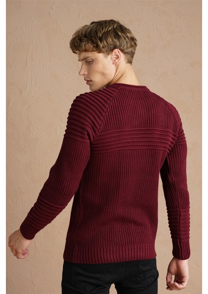 Erkek Bordo Nevrüllü Bisiklet Yaka Triko KAZAK-TRZCM28888R07S