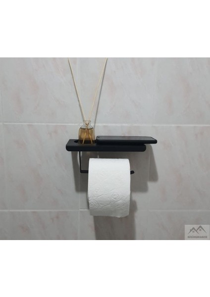Metal Mat Siyah Telefon Raflı Hediye Kokulu Tuvalet Kağıtlık( Koku Hediyeli)