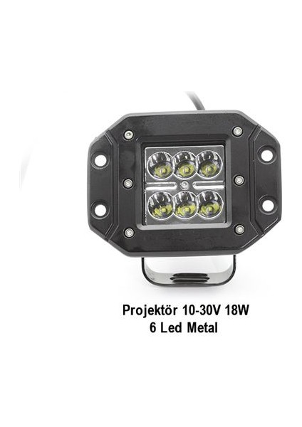 Projektör 10-30V 18W 6 LED Metal Kutu Siyah
