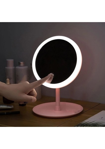 Dokunmatik LED Işıklı Makyaj Aynası Masa Üstü USB Şarjlı Makyaj Aynası Pembe