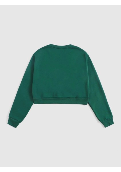 Kadın Crop Basic Bisiklet Yaka Sweatshirt