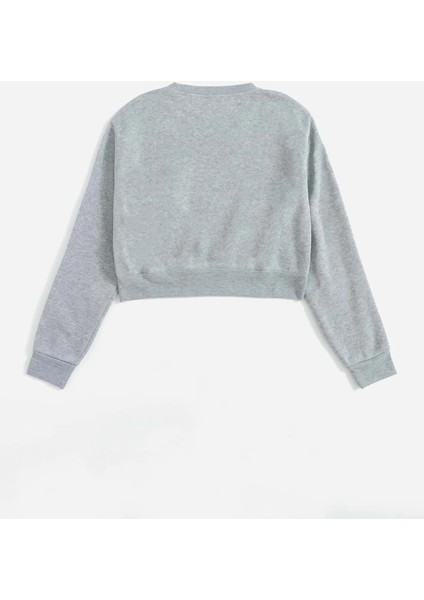 Kadın Crop Basic Bisiklet Yaka Sweatshirt