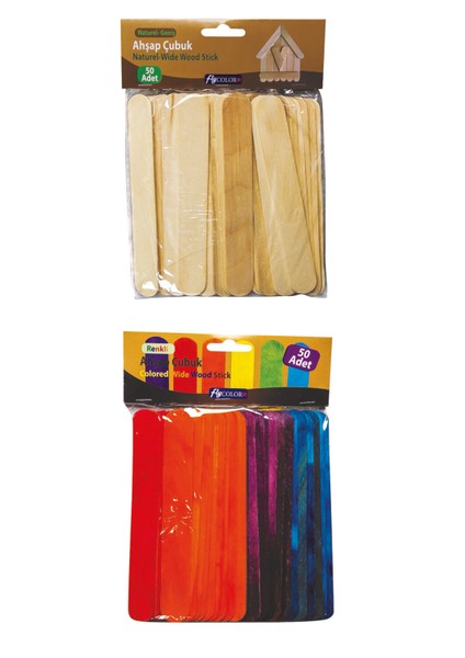 Ahşap Geniş Dil Çubuğu Seti Renkli ve Renksiz 100 Adet Sanatsal Kullanım İçin