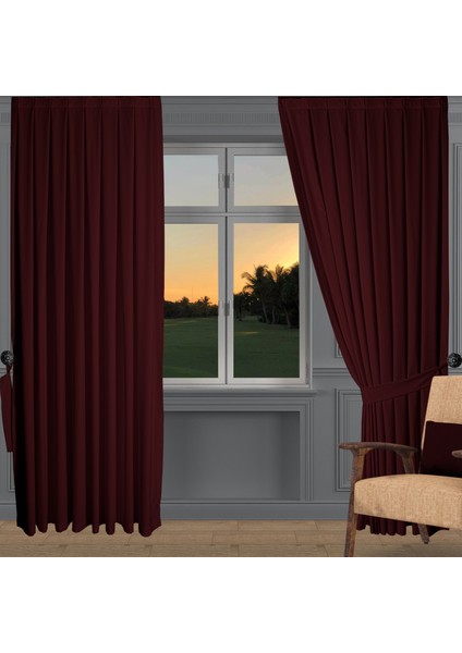 Ada Fon Perde Sık Pile (1'e 3 Pile) Bordo