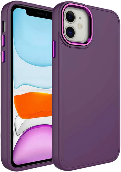 Vip Case iPhone 11 Parlak Metal Detaylı Tuşu Kolay Basmalı Lansman Pastel Silikon Ruby Kılıf